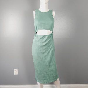 Fashion Nova Womens Midi Bodycon Dress Size Large Green Ribbed Knit Cutout